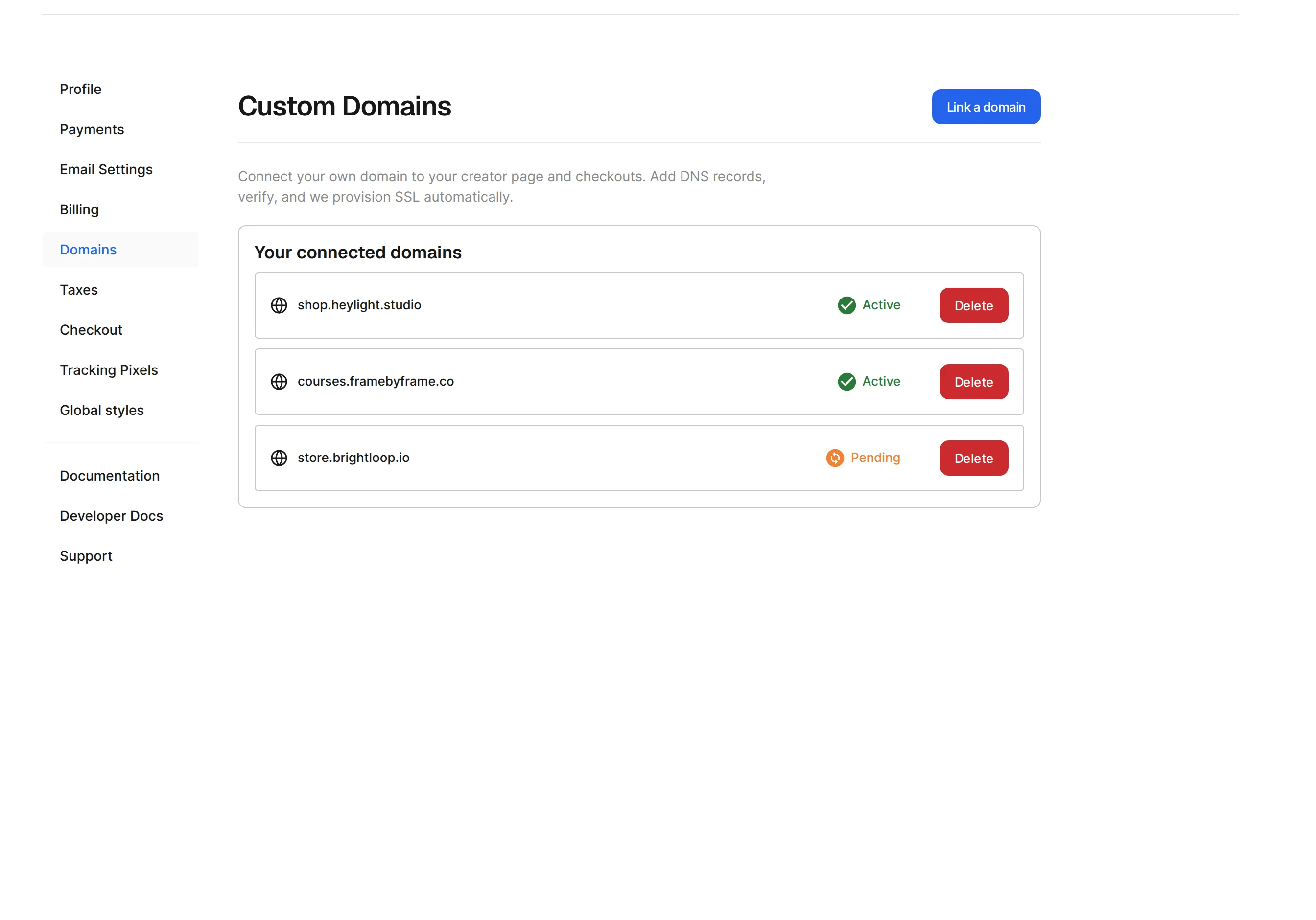 Pocketsflow custom domains settings with verified shop domains