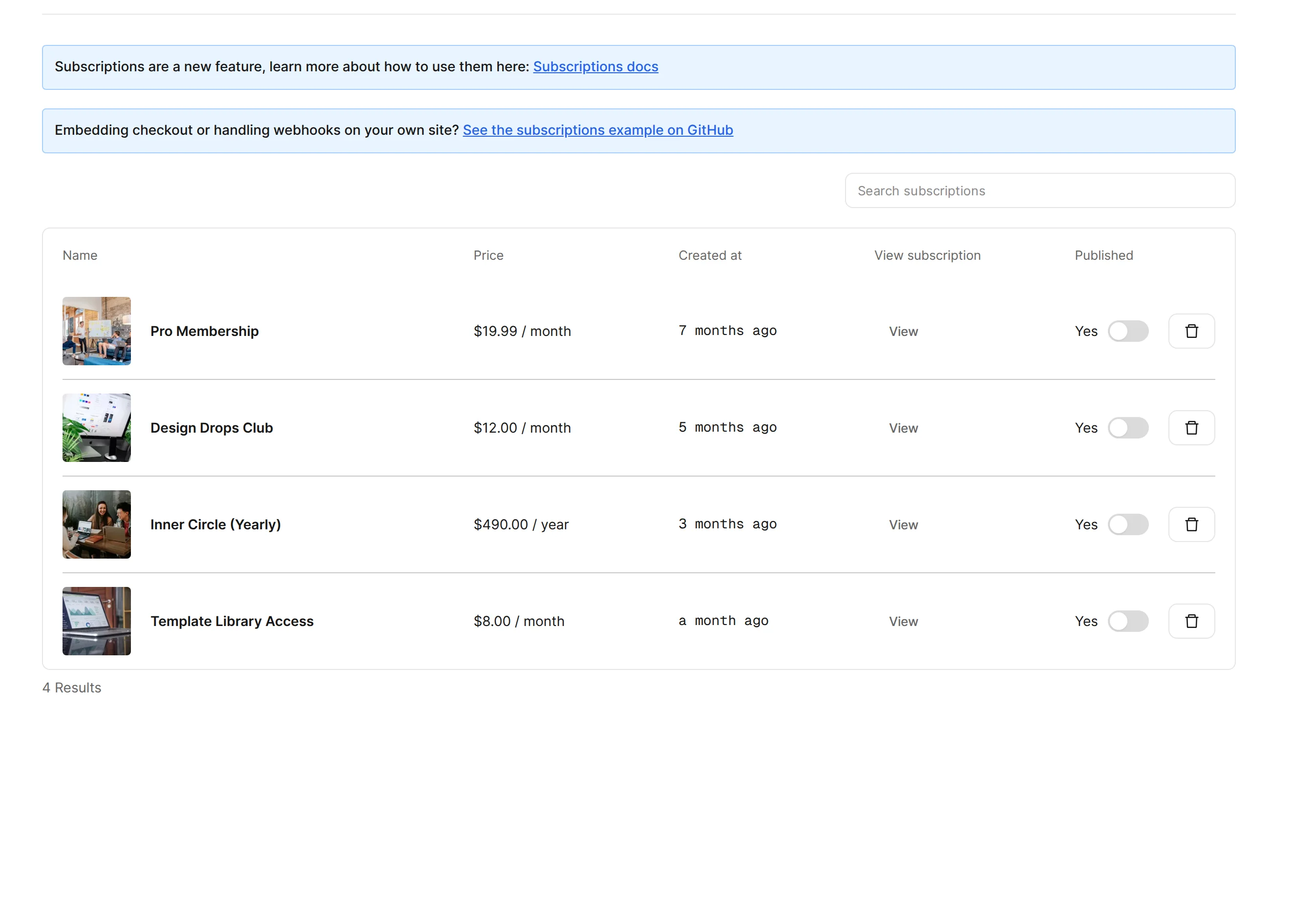 Pocketsflow subscriptions dashboard with active subscribers and monthly recurring revenue